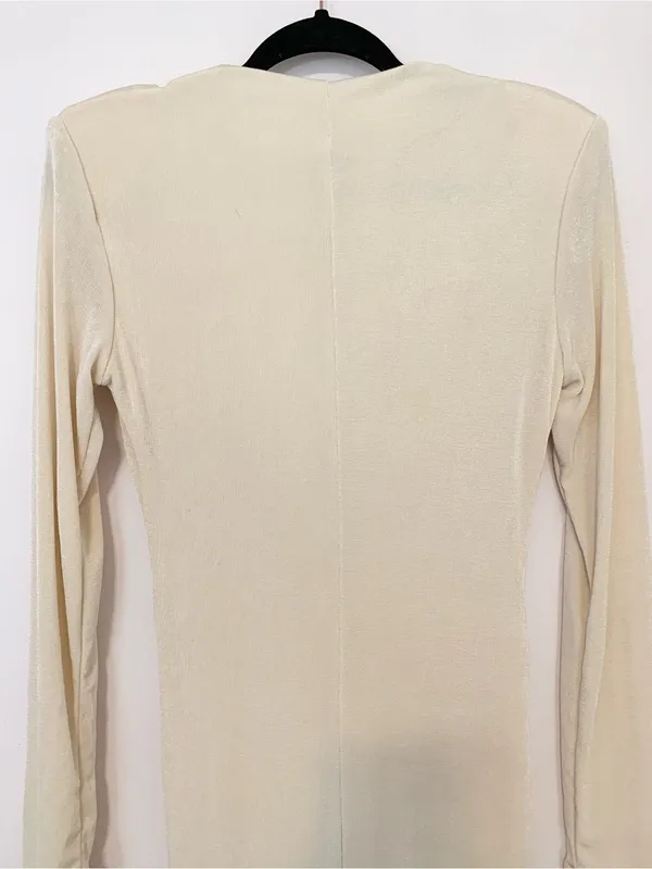 Baltic Born Pierce Shimmer Cream Long-Sleeve Gown with Side Slit - Image 6