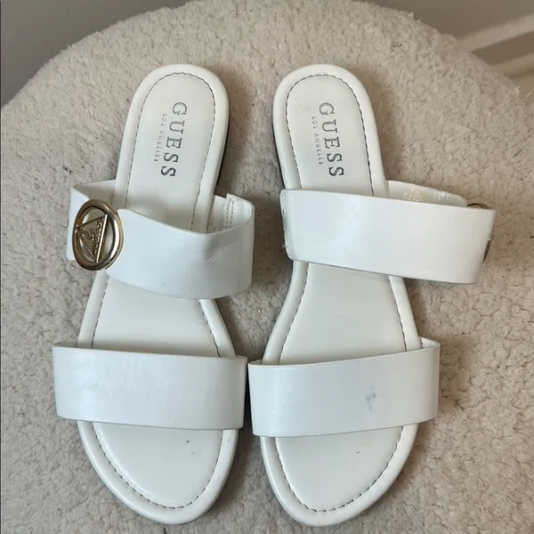 Guess White Slide Sandals with Gold Logo Accent size 8. - Image 4