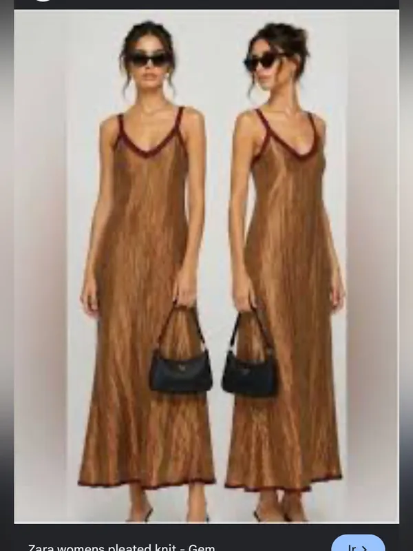 Zara Camel Ribbed Maxi Dress with Burgundy Trim - Image 4