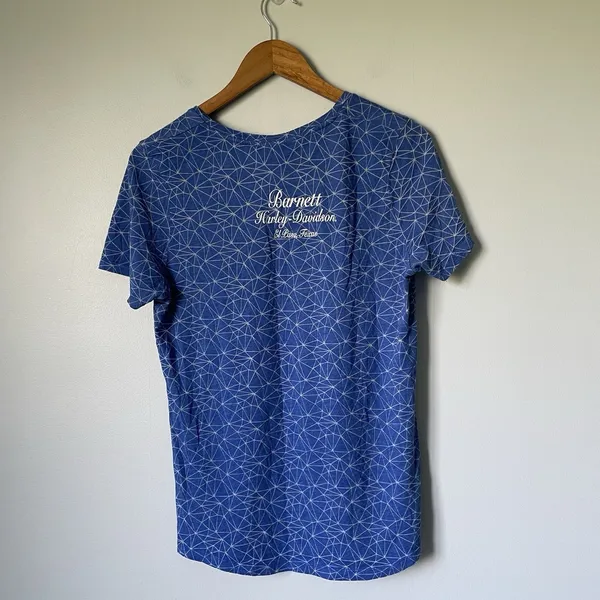 Harley Davidson T-Shirt V-Neck Blue Patterned Barnett El Paso, Texas Women's Med - Image 2