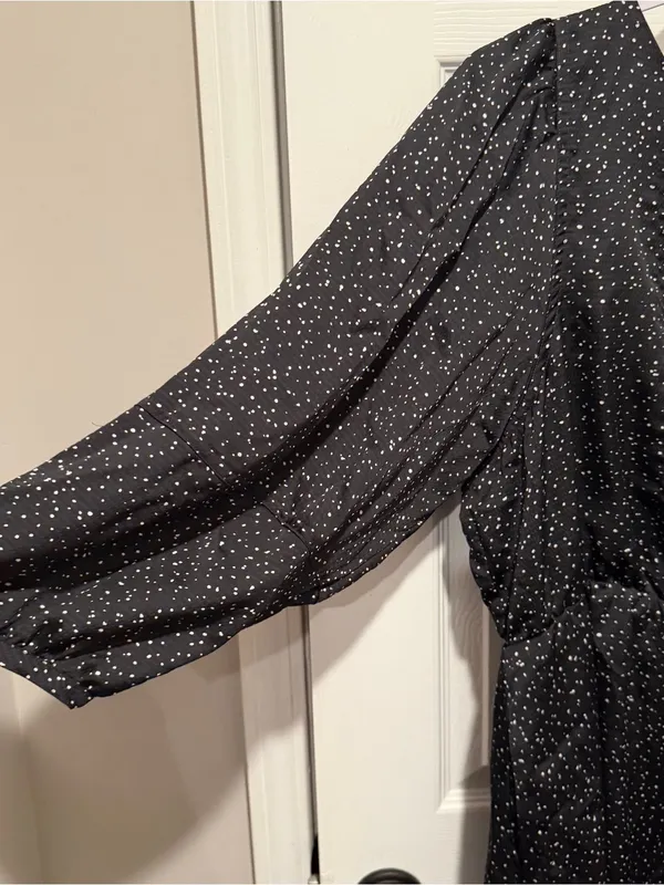 GAP Women’s XL Black White Speckled Long Sleeve Midi Dress Puff Sleeve Pockets - Image 3