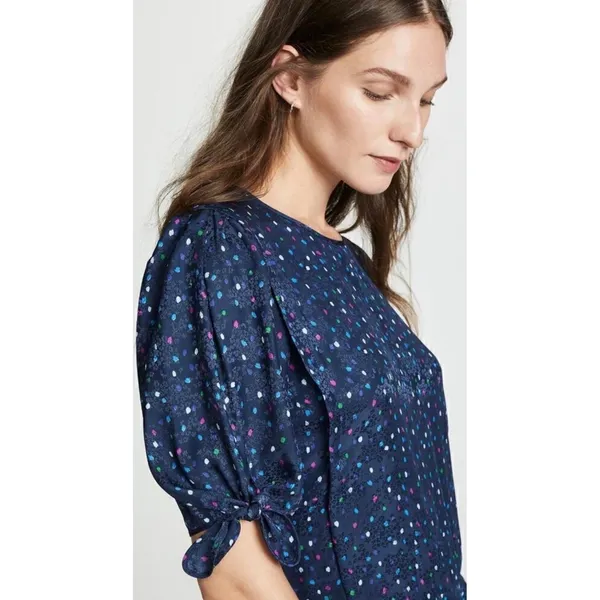 Rebecca Taylor Speckled Dot Silk Mini Dress Navy Blue Tiered Ruffle 2 - Image 3