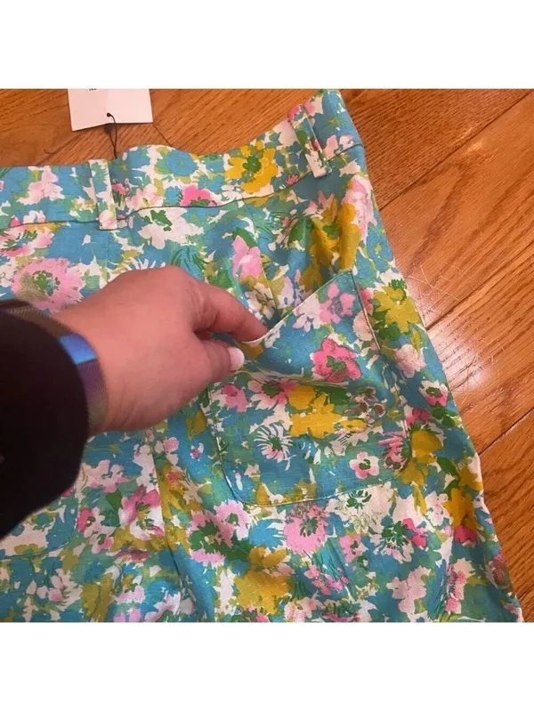 Zara High-Waisted Retro Floral Kick Flare Linen Pants Disco Cottagecore Sz 4 - Image 11