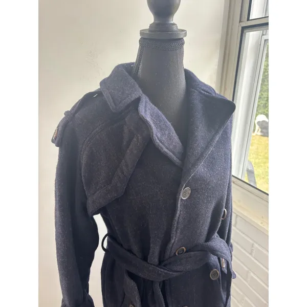 AllSaints Spitalfields 100% Wool Belted Plaid Military Jacket size 12‎ layered - Image 2