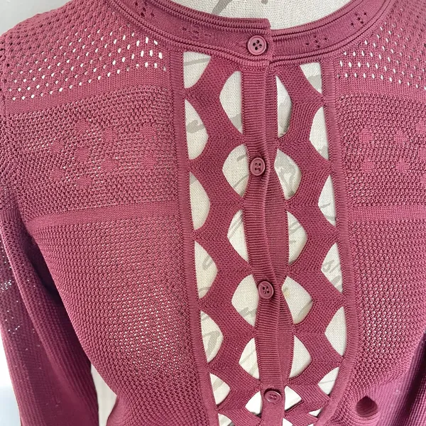 Sandro Sweater Long Sleeve Cropped Open Knit Top Cutout Mesh Quiet Luxury Sz XS - Image 7