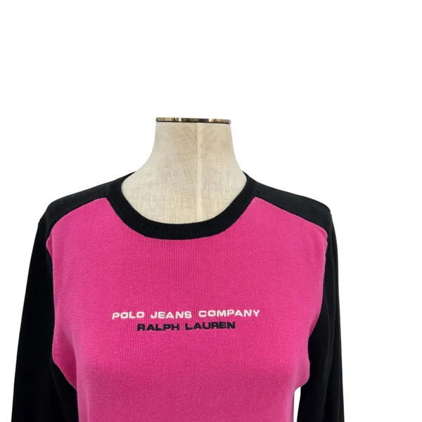 Vintage‎ Polo Jeans Co Ralph Lauren Logo Sweater Pink Black Y2K Cotton XL - Image 2