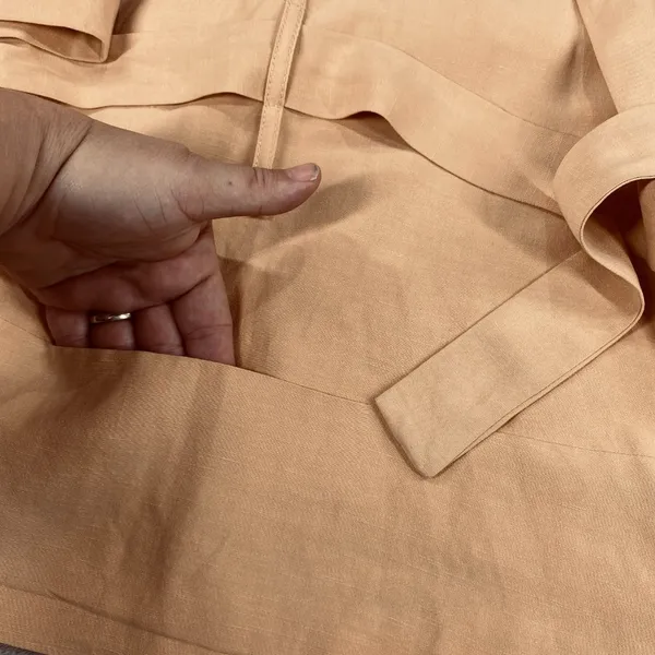 Stefanel Kimono Jacket Silk Linen Womens 12 Light Orange Tie Waist Long Sleeve - Image 7