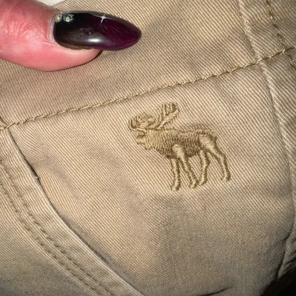 Vintage cuffed khaki pants stitched rolled hem embroidered moose logo - Image 8