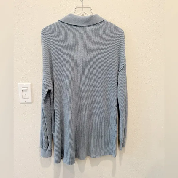 FREE PEOPLE FP BEACH Picnic Knit Sweater Dress Mini in‎ Light Blue Grey Small - Image 2