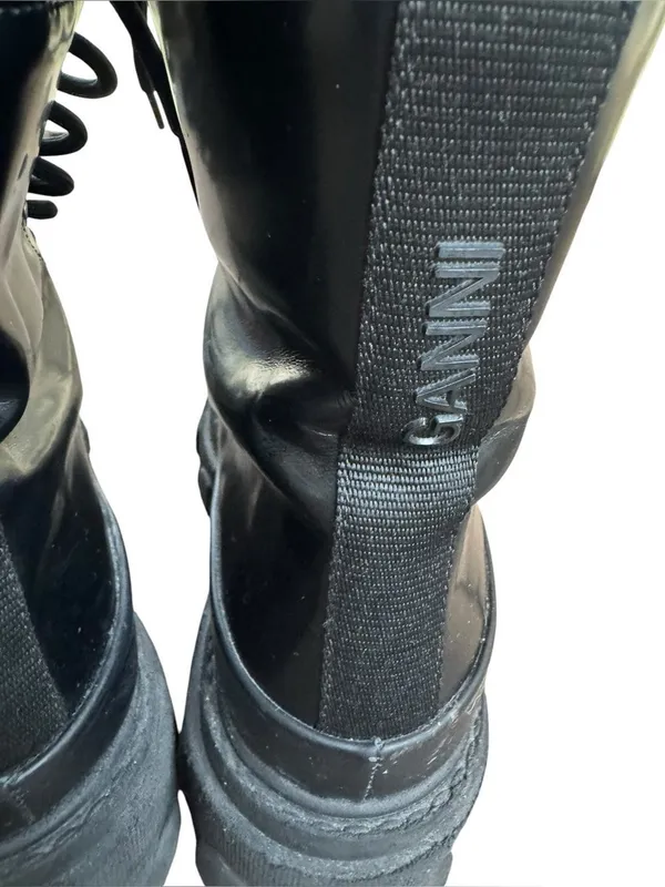 Ganni Brush Off & Nylon Combat Boots in Black 38 - Image 5