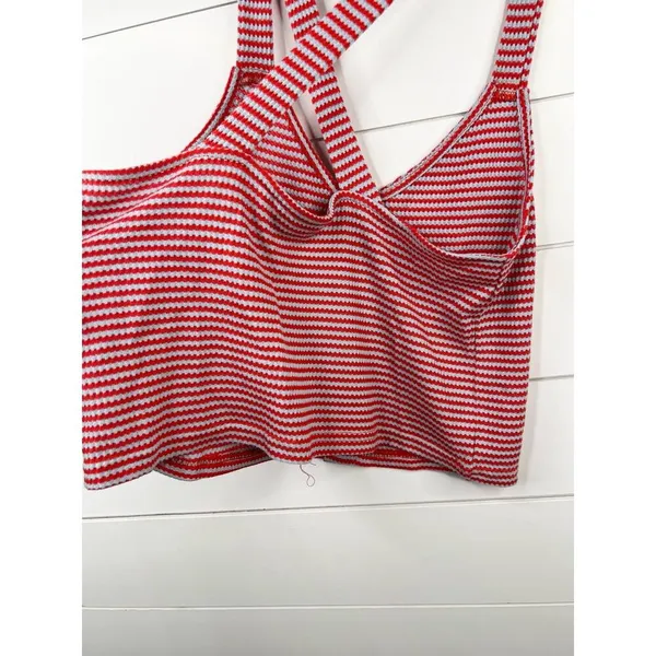 Lumiere Red Blue Striped Cross-Back Button-Front Tank Top Size M Cropped - Image 5