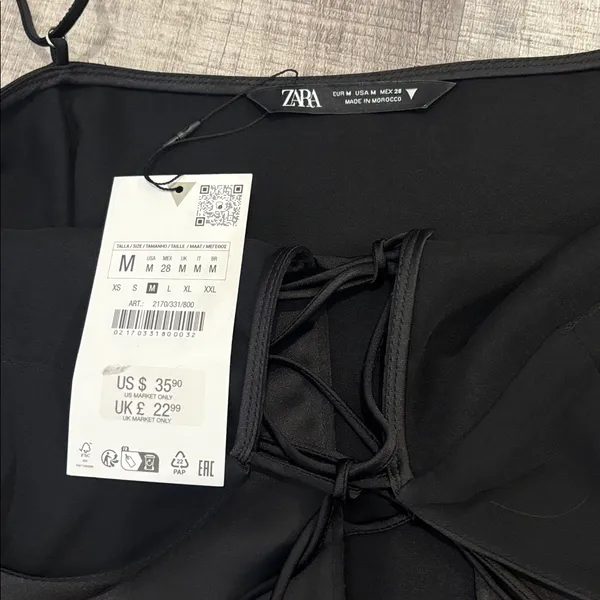 NWT Zara Tie Front Black Blouse - Image 2