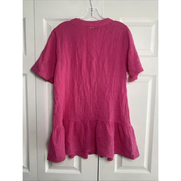 Raisins Gauze Button Down Tunic Womens Size M Pink Beach Coverup Cotton Ruffle - Image 5