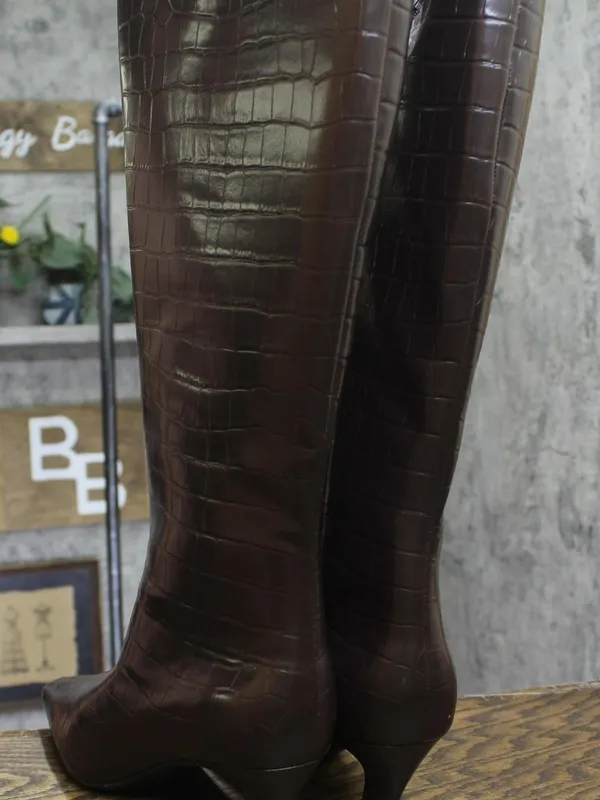 NWT INC International Concepts Sameya Mid-Heel Knee High Boots Brown Croc 10.5M - Image 4