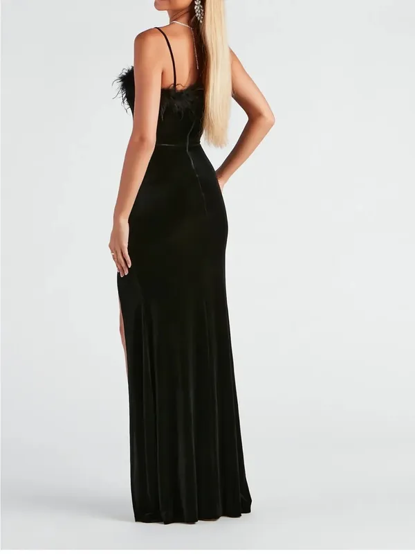 NWT Windsor Black Jaime Feather Trim Velvet Mermaid Dress Size XS - Image 2