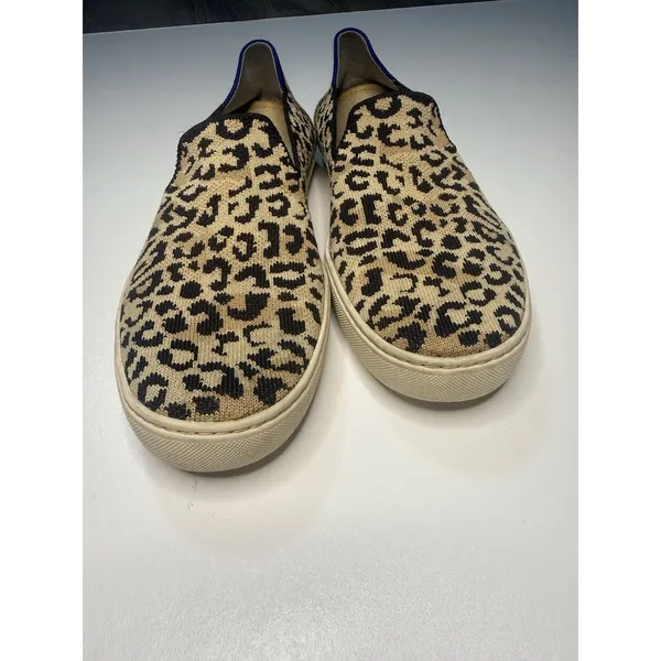 Rothy's Original Slip On Womens Tan Black Knit Leopard Casual Flat Shoes Size 10 - Image 4