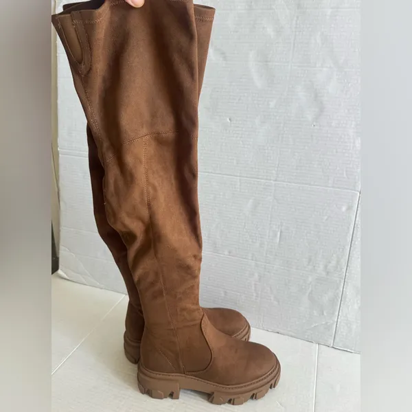 NEW Nine West Cellie2 Brown Suede Over Knee Thigh High Lug‎ Sole Boots 6 - Image 2