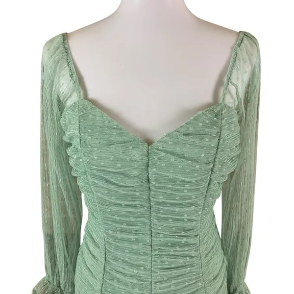 Haute Monde Mint Green Ruched Mesh Sleeve Mini Dress L Y2K Romantic - Image 3