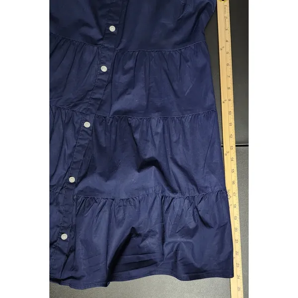 Monteau Women Babydoll Shirt Dress Navy Blue‎ Tiered Ruffle Cap Sleeve M - Image 6