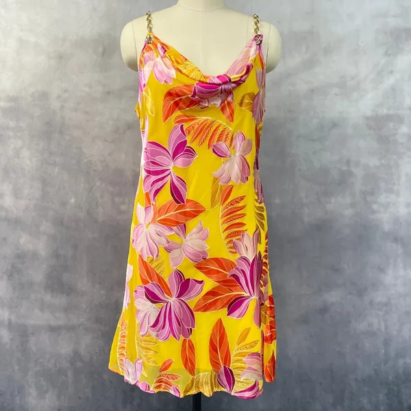Boston Proper Women La Sirena Floral Dress Size XL Gold Chain‎ Straps Tropical - Image 14