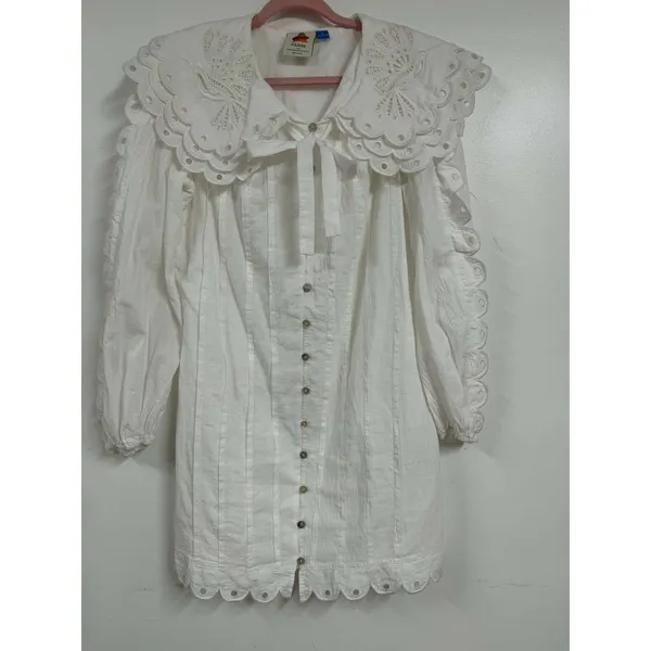 Anthropologie Farm Rio Long-Sleeve Embellished Collared Mini Dress Size L - Image 4