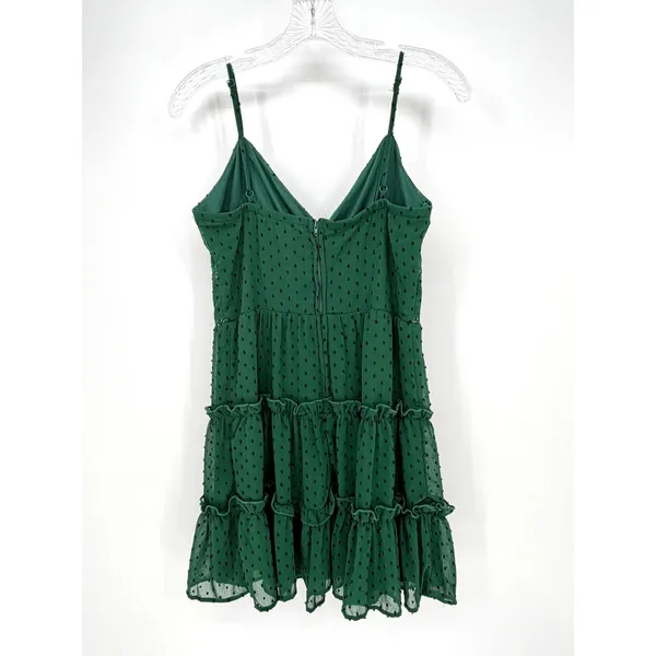 Altar'd State Swiss Dot Ruffle Mini Dress Women Medium Green Boho Feminine Lace - Image 6