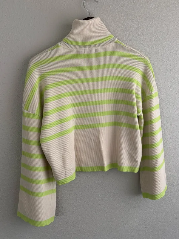 Nasty Gal Striped Crop Turtleneck Sweater in Cream & Lime - Image 4