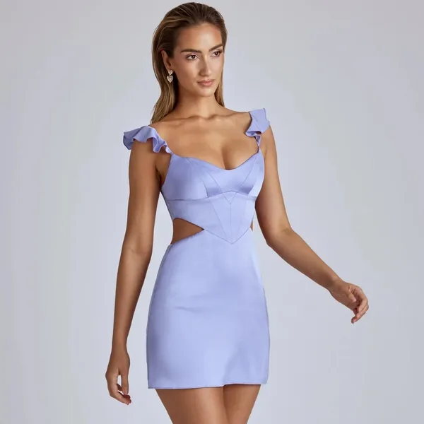 Oh Polly Rialta Cutout Satin Mini Dress Sleeveless in Lilac Size US 10 - Image 2