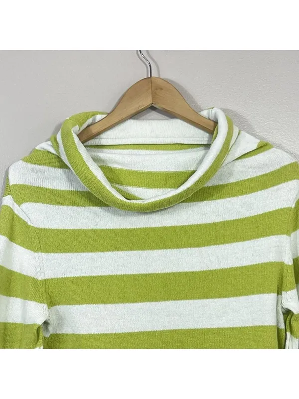 American Eagle Women’s Boxy Cowl-Neck Cozy Sweater Sz M Green Stripe Y2K - Image 4