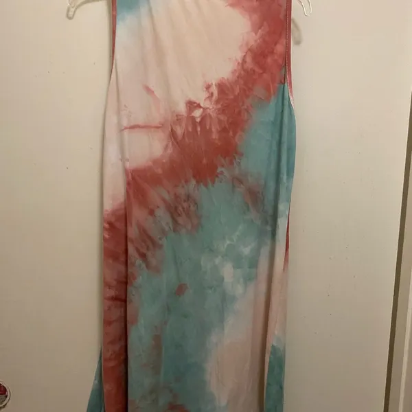 Emery Rose Womens Tank Mini Dress L Large Pastel Tie Dye Teal & Rust Beach - Image 3