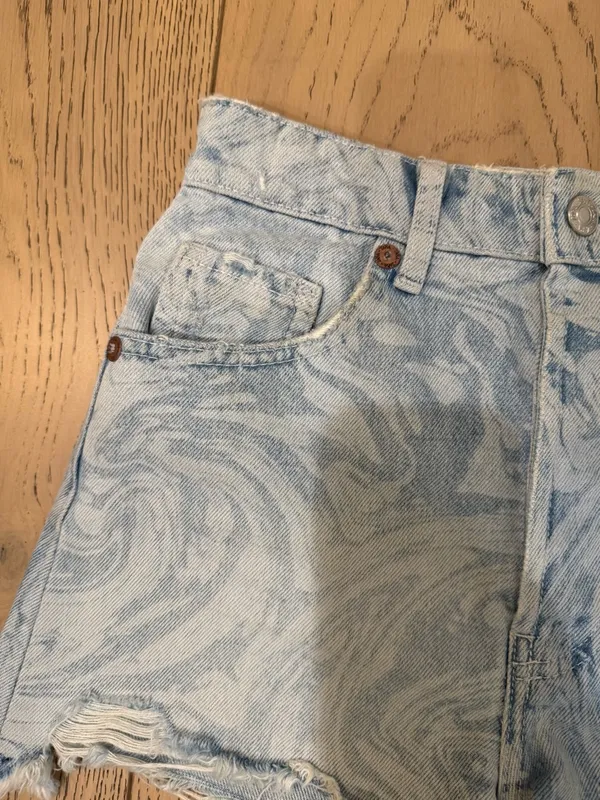 Zara High Waist Light Blue Swirl-Pattern Denim Cotton Woman’s Shorts - Image 3