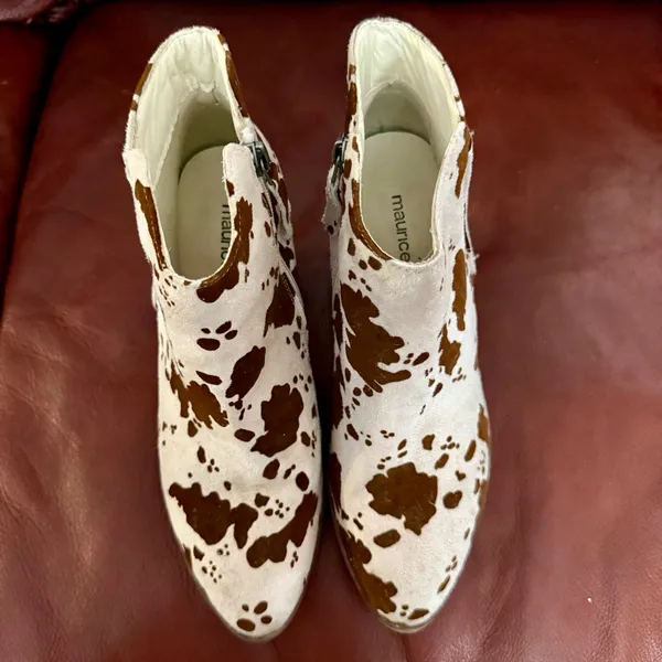 Maurices Cream and Brown Cowprint Ankle Boots - Image 5
