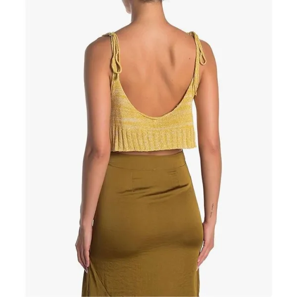 Free People Bombshell Cropped Knitted Sleeveless Top Mustard Yellow sz Small‎ - Image 6