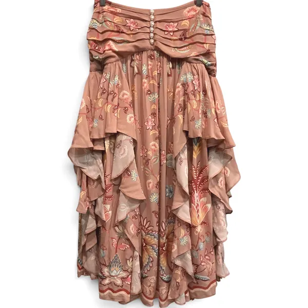 NWT Farm Rio‎ Mocha Boho Floral Ruched Ruffled Flowy Full Maxi Skirt Size S Boho - Image 3