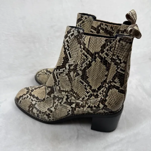 Nordstrom Snakeskin Print Ankle Boots‎ Square Toe Block Heel Chelsea Booties 7.5 - Image 7