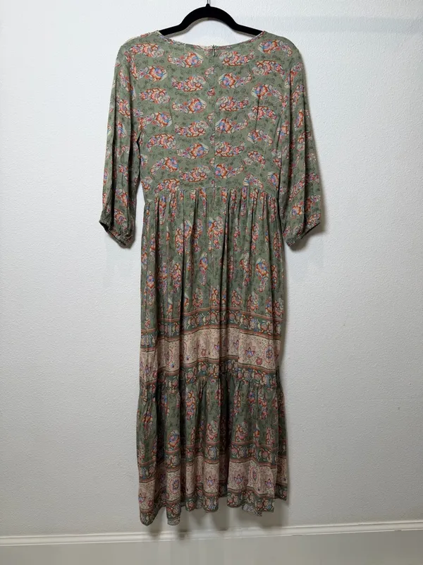 Boho Prairie Midi Dress Floral Rayon Cottagecore Peasant Small - Image 10