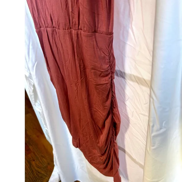 Womens Pink‎ Ruched T Shirt Size XL Dress Boho Cottagecore Chic Bodycon Dress - Image 4