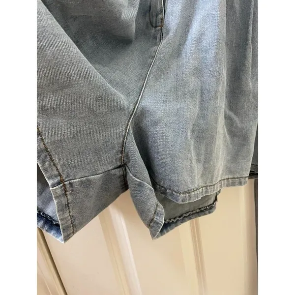 NWT Mable Denim Balloon Sleeve Rompe Sz L Tie Waist Shorts Cotton Boho Western - Image 10