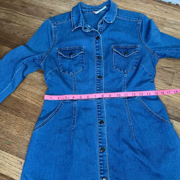 Free‎ People Denim Button Front Mini Dress Medium Wash Long Sleeve Blue Small FP - Image 3