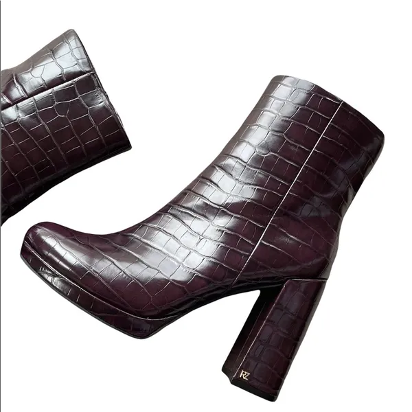 NEW RACHEL ZOE Maya Platform Bootie Crocodile Embossed In Deep Mahagony - Image 6