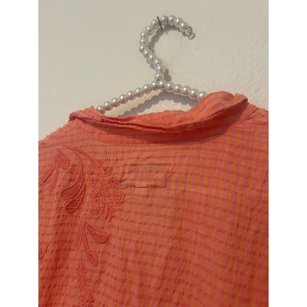 Johnny Was Size Medium Midi Dress Orla Puff Sleeve Embroidered Orange Preppy - Image 13