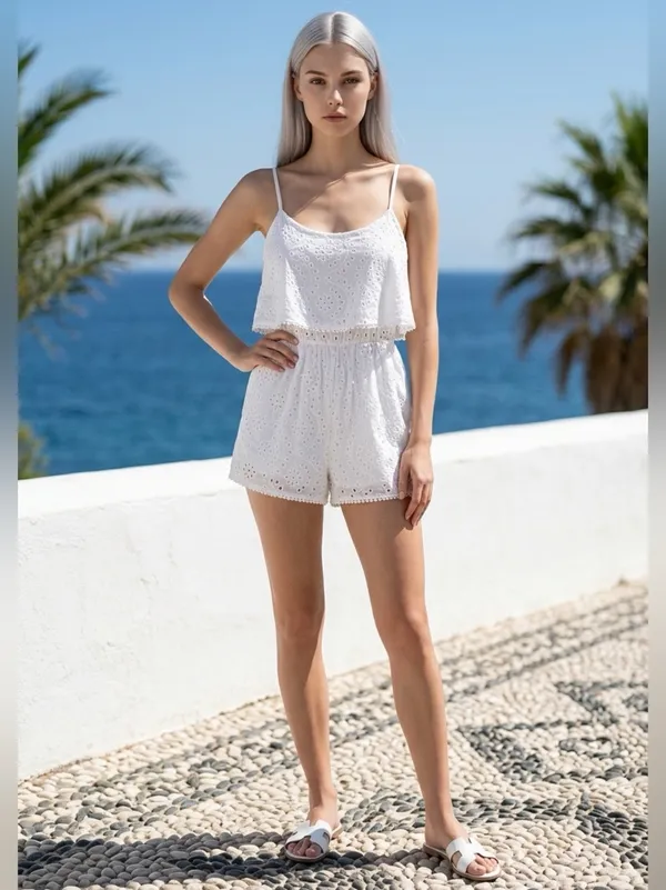 LA Hearts Eyelet Sleeveless Ruffle White Romper - Image 6