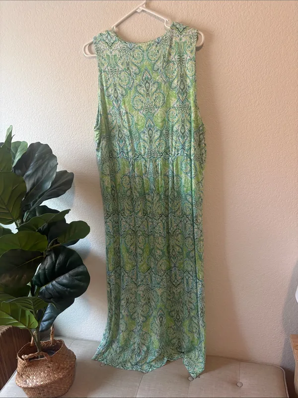 J. Jill Green Patterned Sleeveless Maxi Dress XL - Image 5