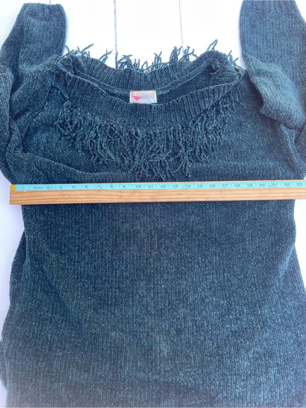 Vintage Cristina Fleece Fringe Pullover Sweater, Size L - Image 5