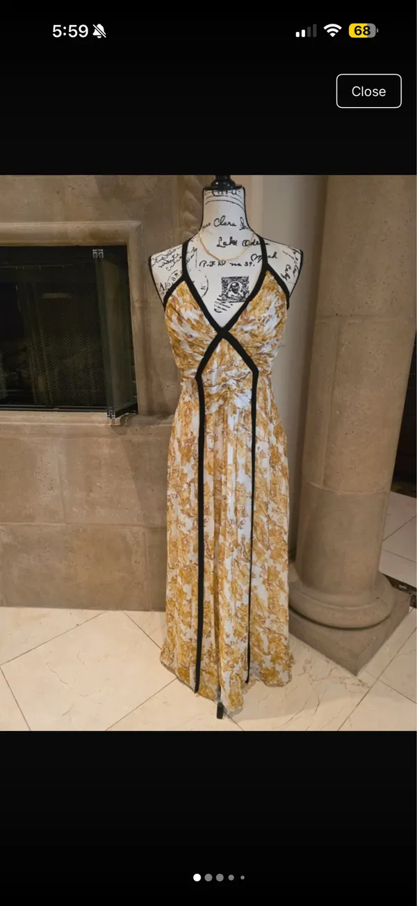 Zara Yellow Floral Maxi Dress with Black Piping - Image 6