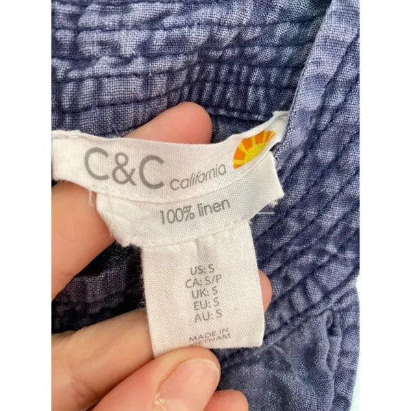 C And C California Linen Mini Dress Blue Halter Coastal Resort‎ Quiet Luxury S - Image 4