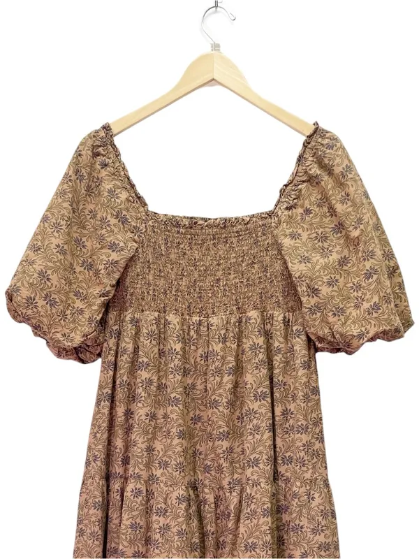 A Loves A Brown Floral Smocked Puff Sleeve Tiered Midi Dress Large Cottagecore - Image 5