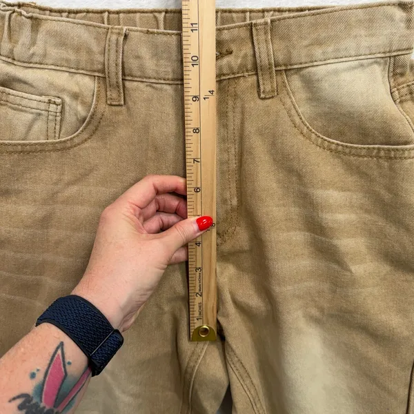 Boho S Jeans Flare Distressed Tan High Rise Raw Hem Shredded Knee Streetwear - Image 11