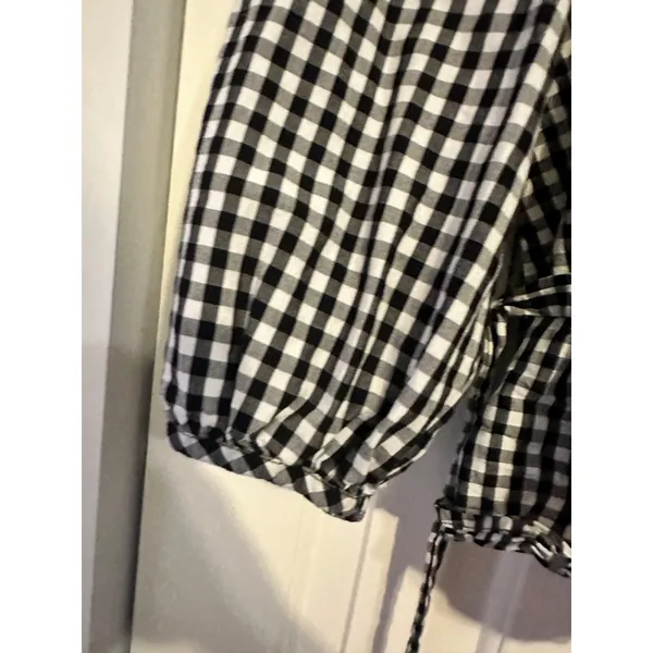 Madewell Boho Black‎ and White Checkered Top with Tie Waist L - Image 5