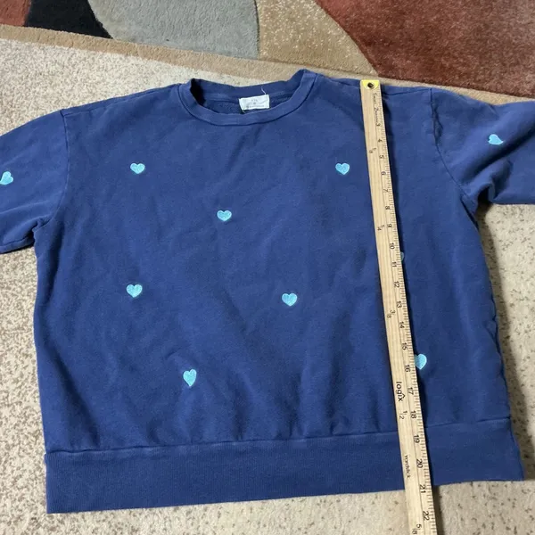 Tla Heart Embroidered Crewneck Sweatshirt Women XS Navy Blue Relaxed Pullover - Image 5